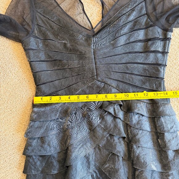 Adrianna Papell Gown Formal Grey Metallic Shutter Pleat Illusion Bodice Size 6P - Picture 6 of 15